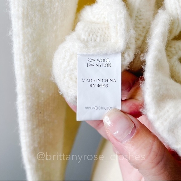 NSF Kori Distressed Fringe Wool Blend Turtleneck Sweater in Ivory Cream - Picture 6 of 7